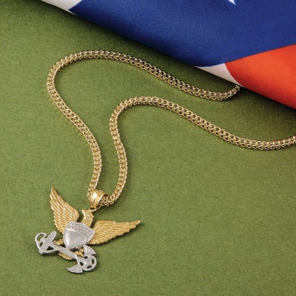 10K Two-Tone Gold Navy Eagle Pendant – Made in the USA | Military-Inspired Jewel